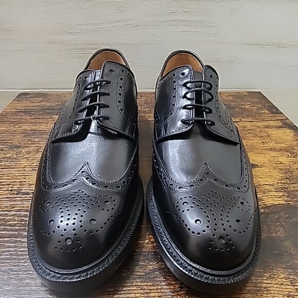 Polo Ralph Lauren Brenton Men’s 8.5 Black Leather Wingtip Oxfords New Condition main image 12